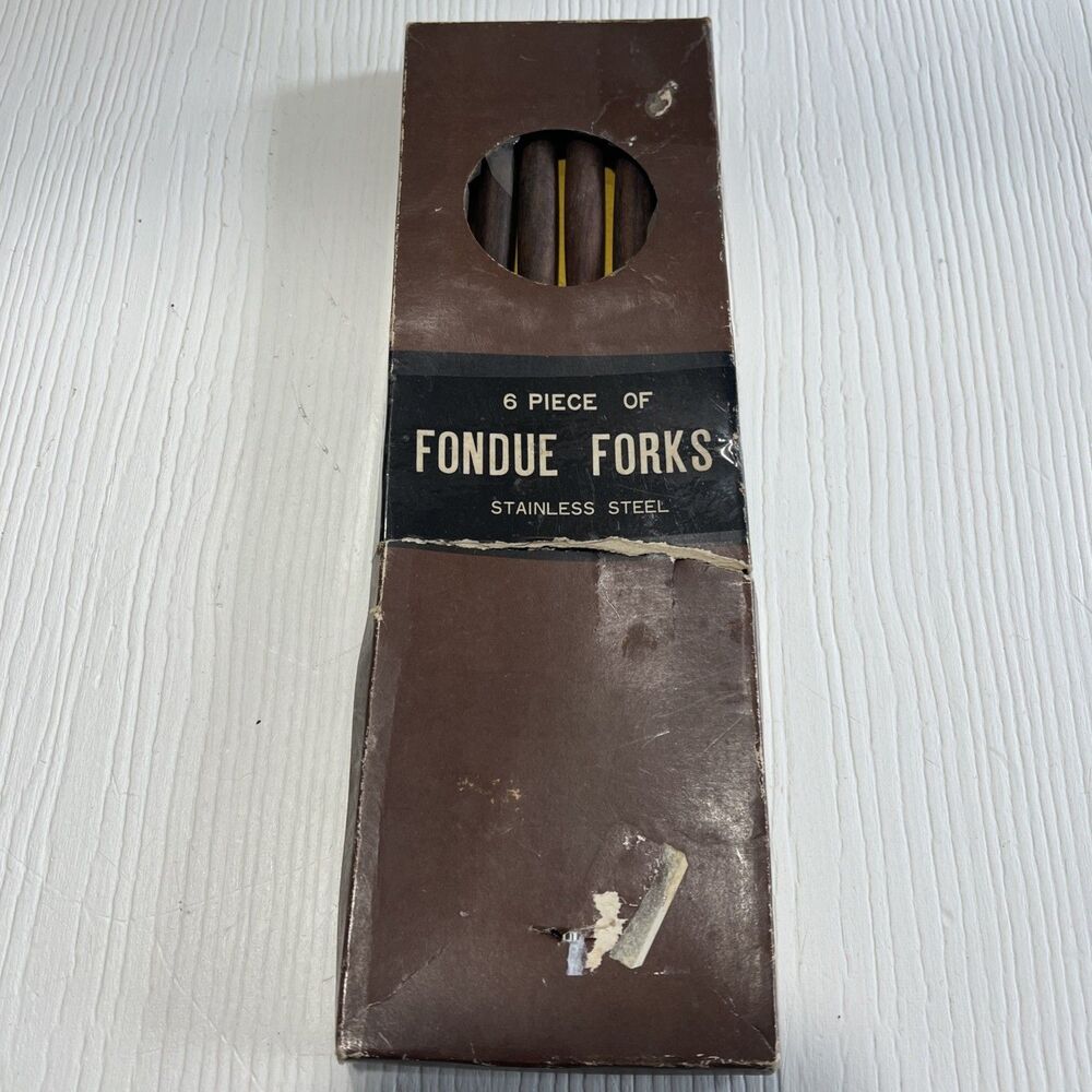 VINTAGE︱Set of 6 Fondue Forks︱Wooden Handle︱Stainless Steel︱w/ Box
